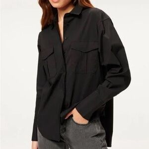 NWOT Good American The Good Shirt Black Size 0 Button Down Khloe Small